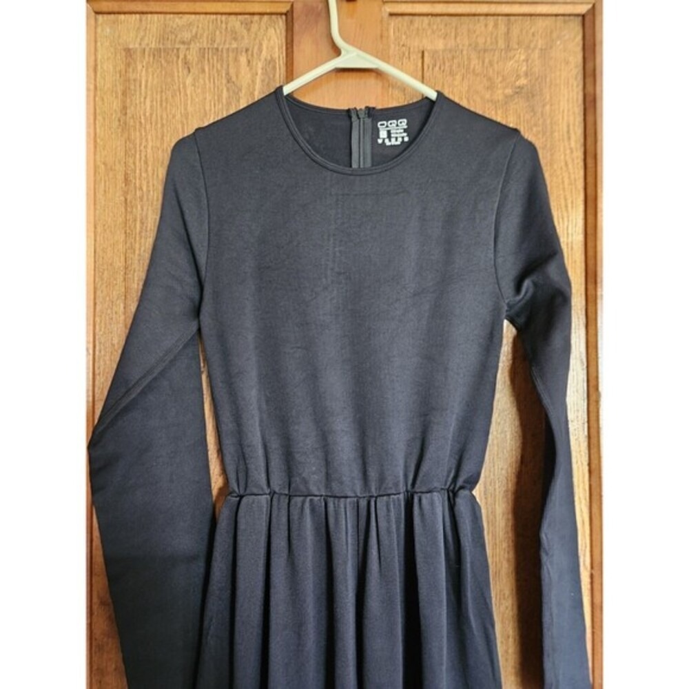 OQQ Jumpsuit Women L Black Ribbed Knit Long Sleeve Wide Leg One Piece Excellent - Picture 3 of 6